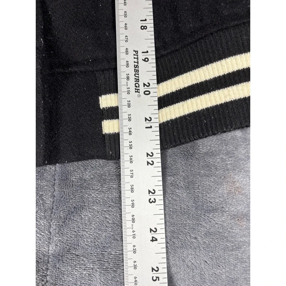 True Religion Kids Varsity Jacket Black‎ Cream Wool Blend Bomber Logo Large L/G